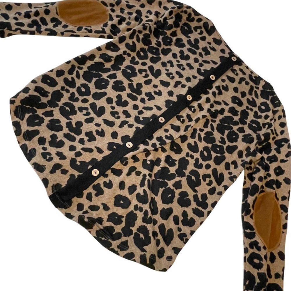 Leopard Large Petite Long Sleeve Top Faux Suede Elbow Pink Clover Shirt - Picture 8 of 8